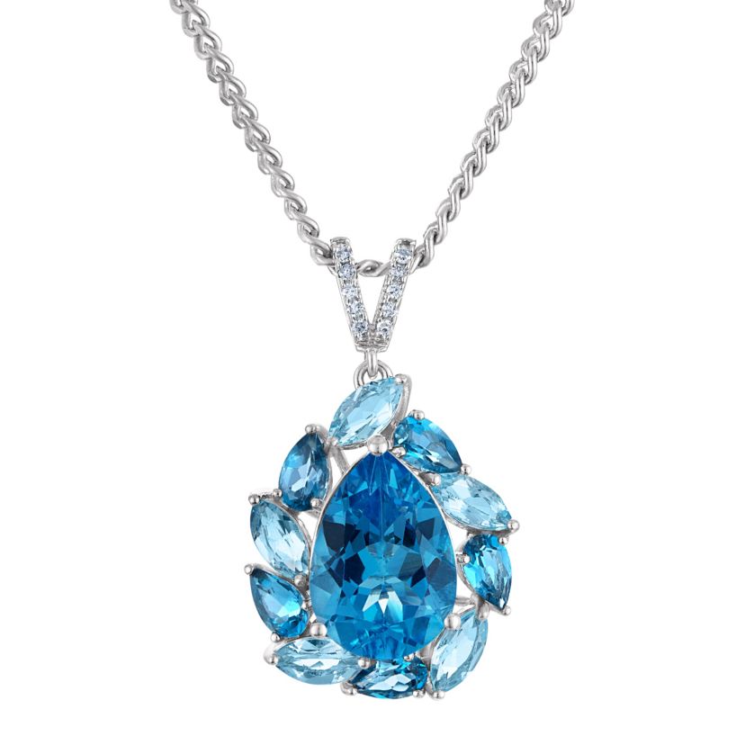Sterling Silver Blue Topaz And Diamond Pendant