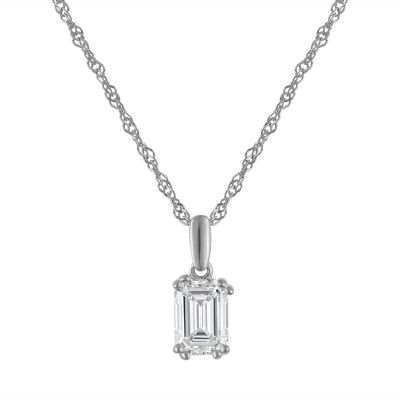 Jordan Blue NYC Lab Created Sterling Silver 1 Cttw Emerald-Cut Lab-Grown Diamond Pendant