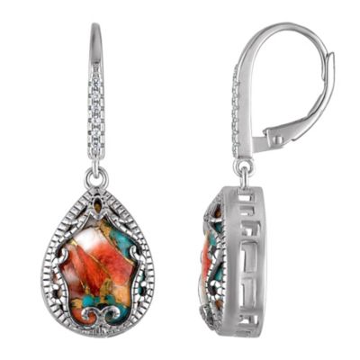 Jordan Blue NYC STERLING SILVER BLUE OYSTER TURQUOISE LEVERBACK EARRING, White