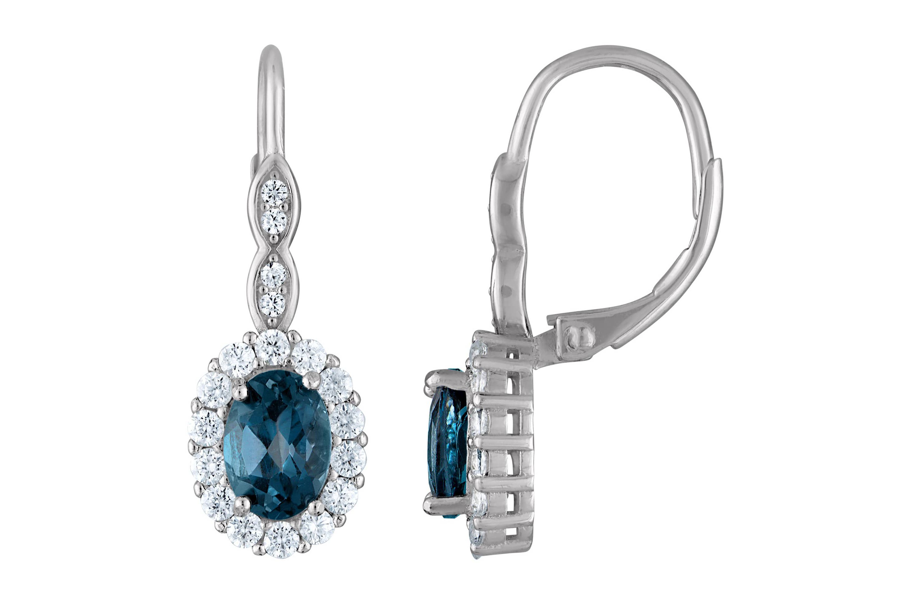 Sterling Silver London Blue Topaz And Created White Sapphire Leverback Earring