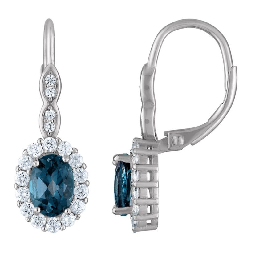 Sterling Silver London Blue Topaz And Created White Sapphire Leverback Earring
