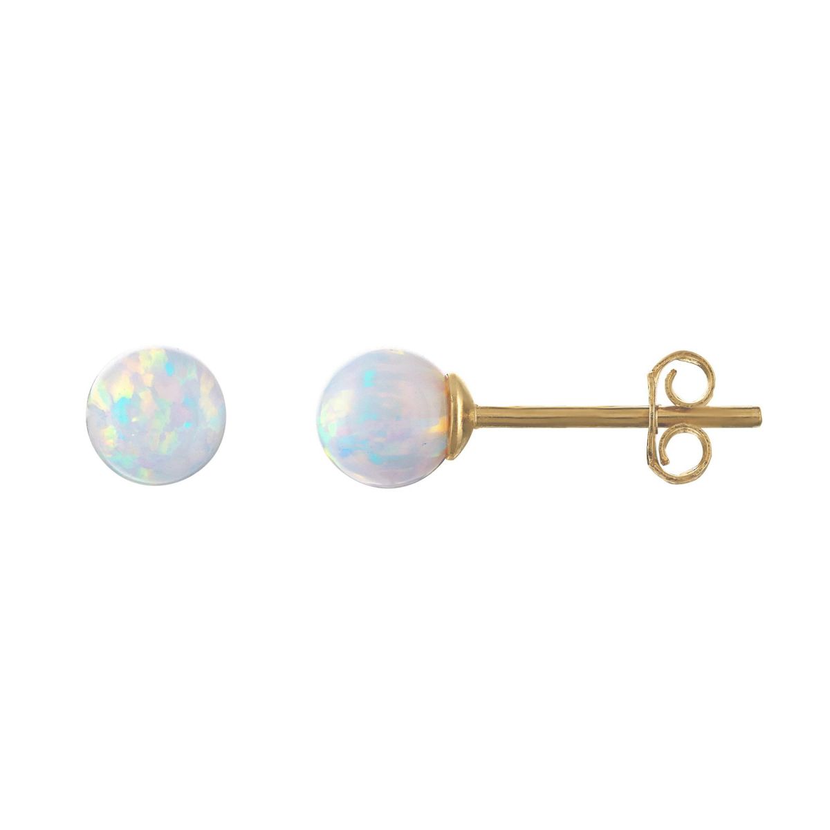 Lab Created Sterling Silver Created White Opal Round Ball Stud Earring