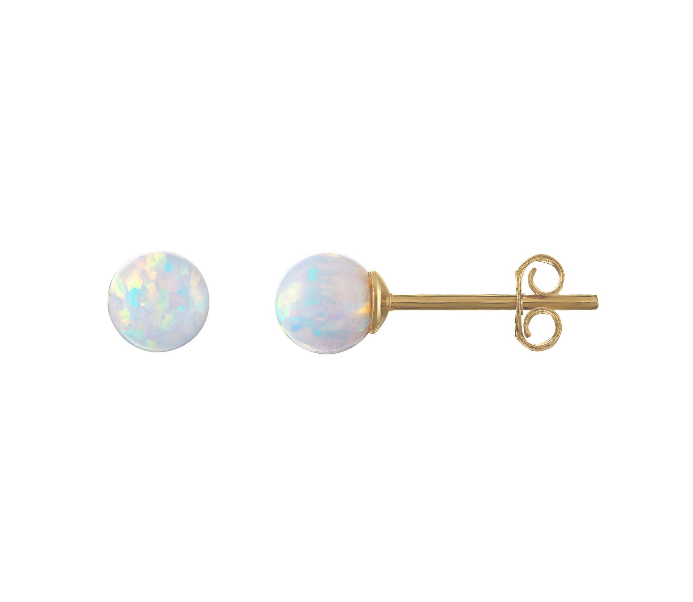 Lab Created Sterling Silver Created White Opal Round Ball Stud Earring