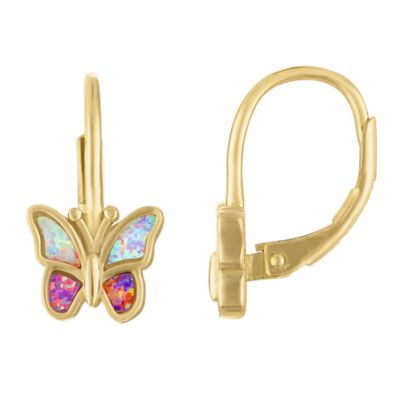 Jordan Blue NYC Lab Created Kid's Gold Over Silver Created Opal Butterfly Leverback