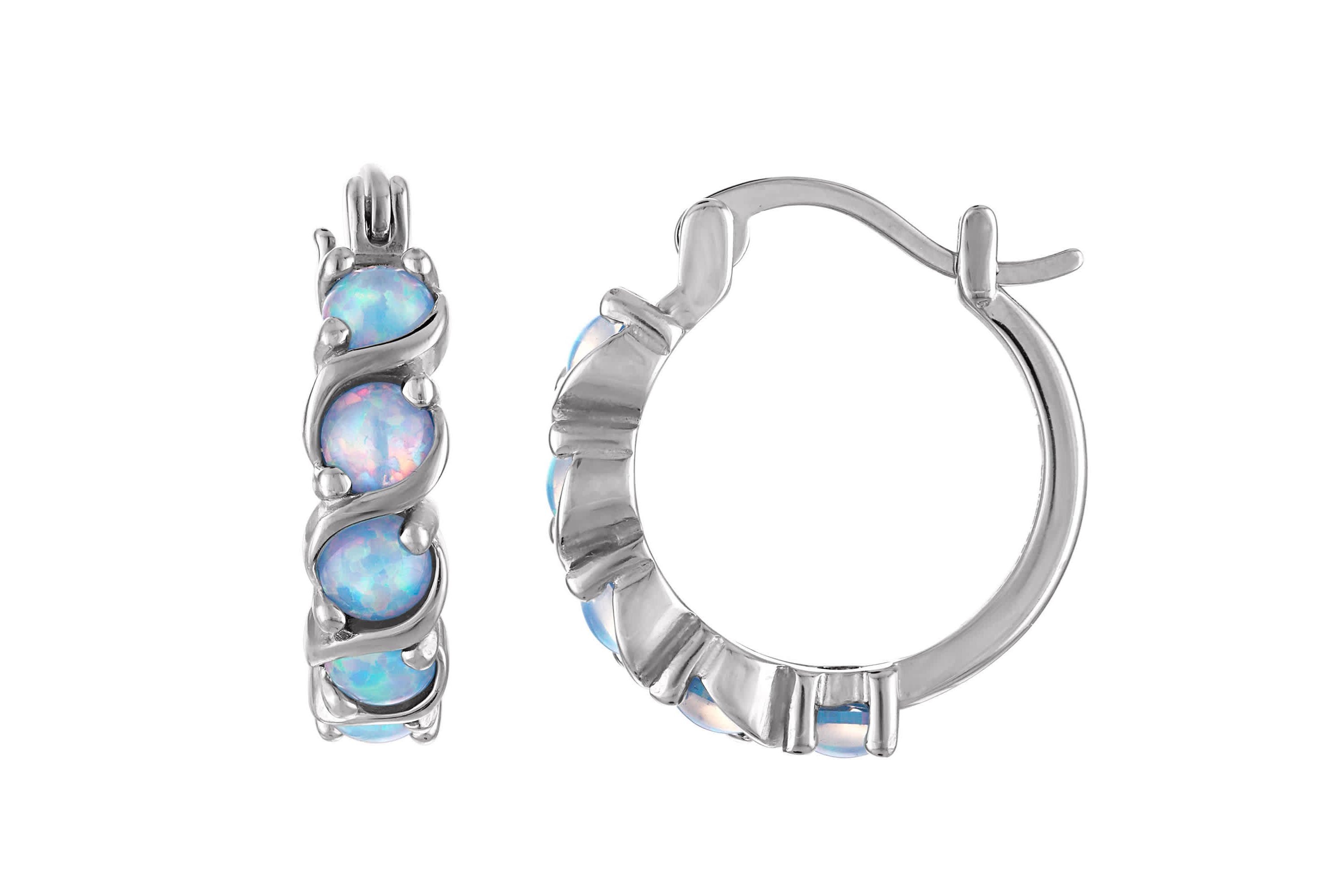 Lab Created Sterling Silver Created Blue Opal Hoop Earrings