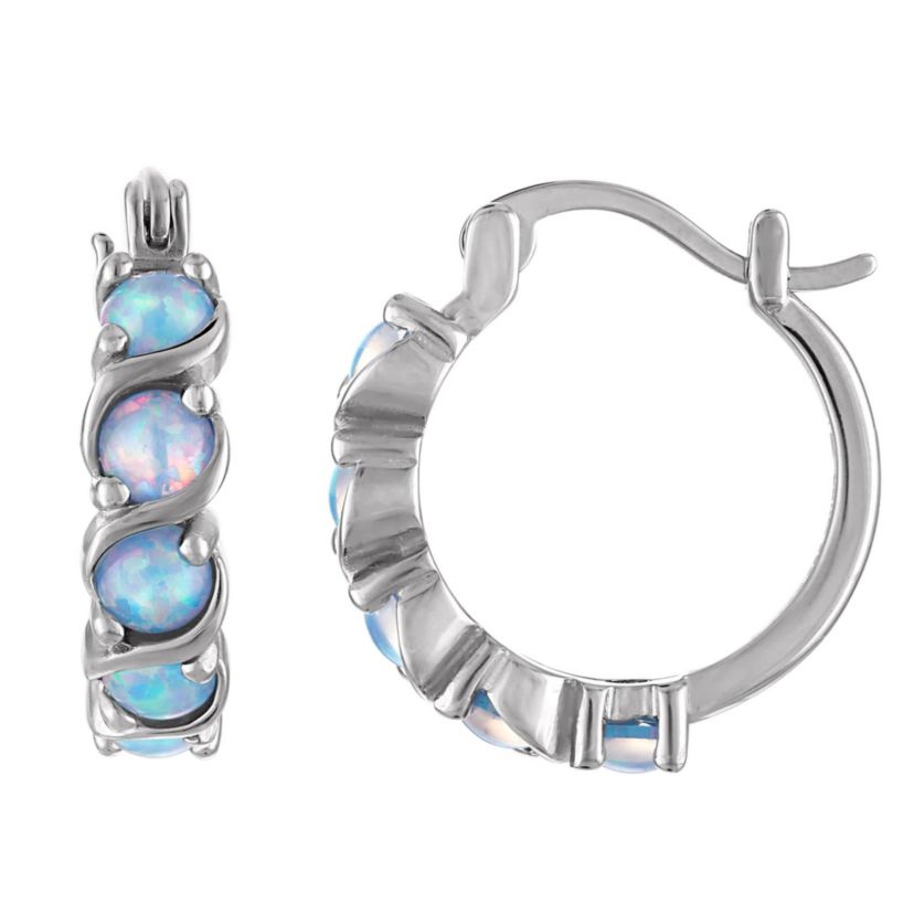 Lab Created Sterling Silver Created Blue Opal Hoop Earrings