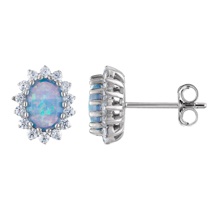 Lab Created Sterling Silver Created Blue Opal And White Cz Stud Earring