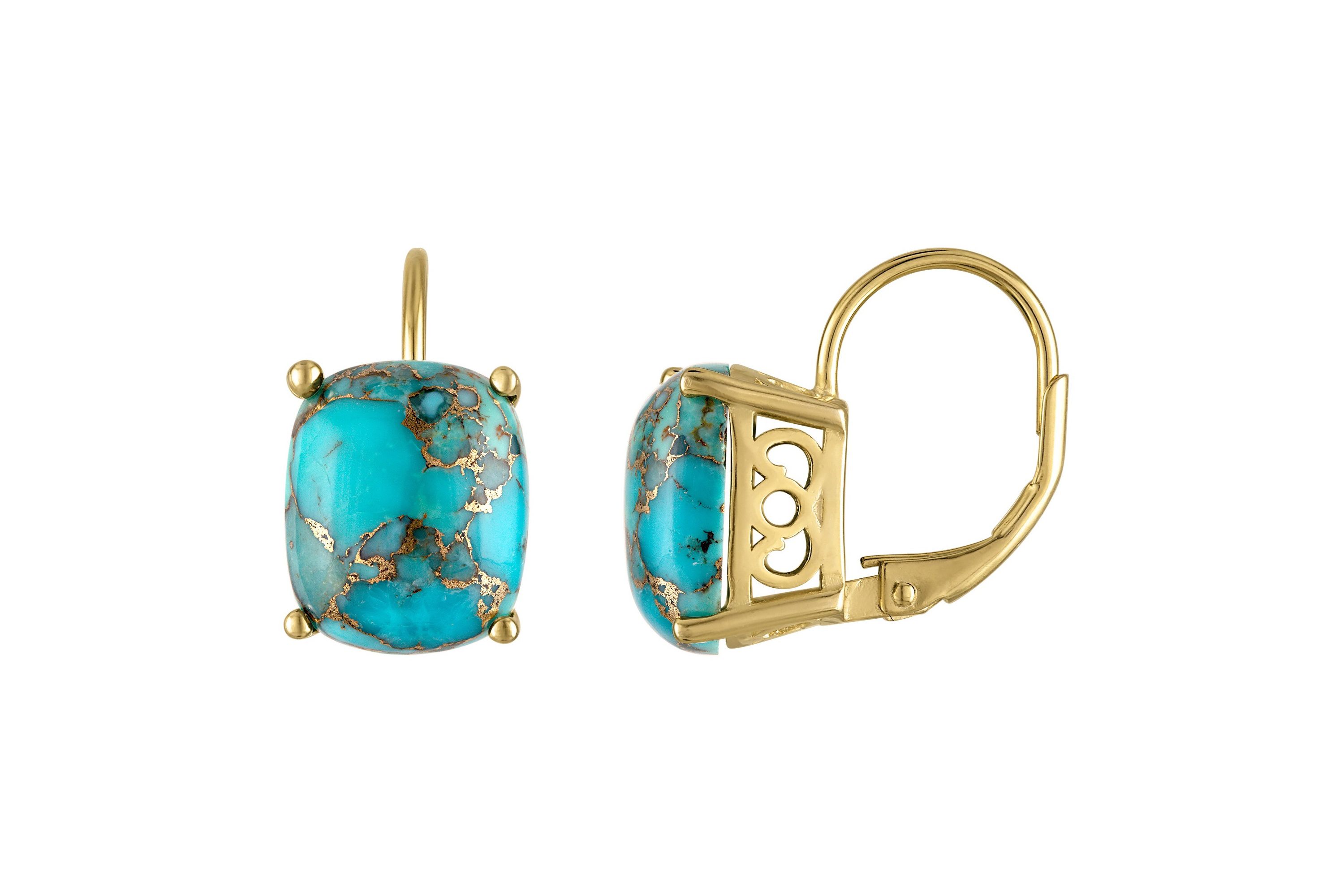 Sterling Silver Copper Turquiose Blue Powder Cushion Lvbk Earring