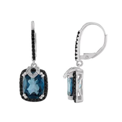 Jordan Blue NYC Sterling Silver London Blue Topaz And Diamond Leverback Earring