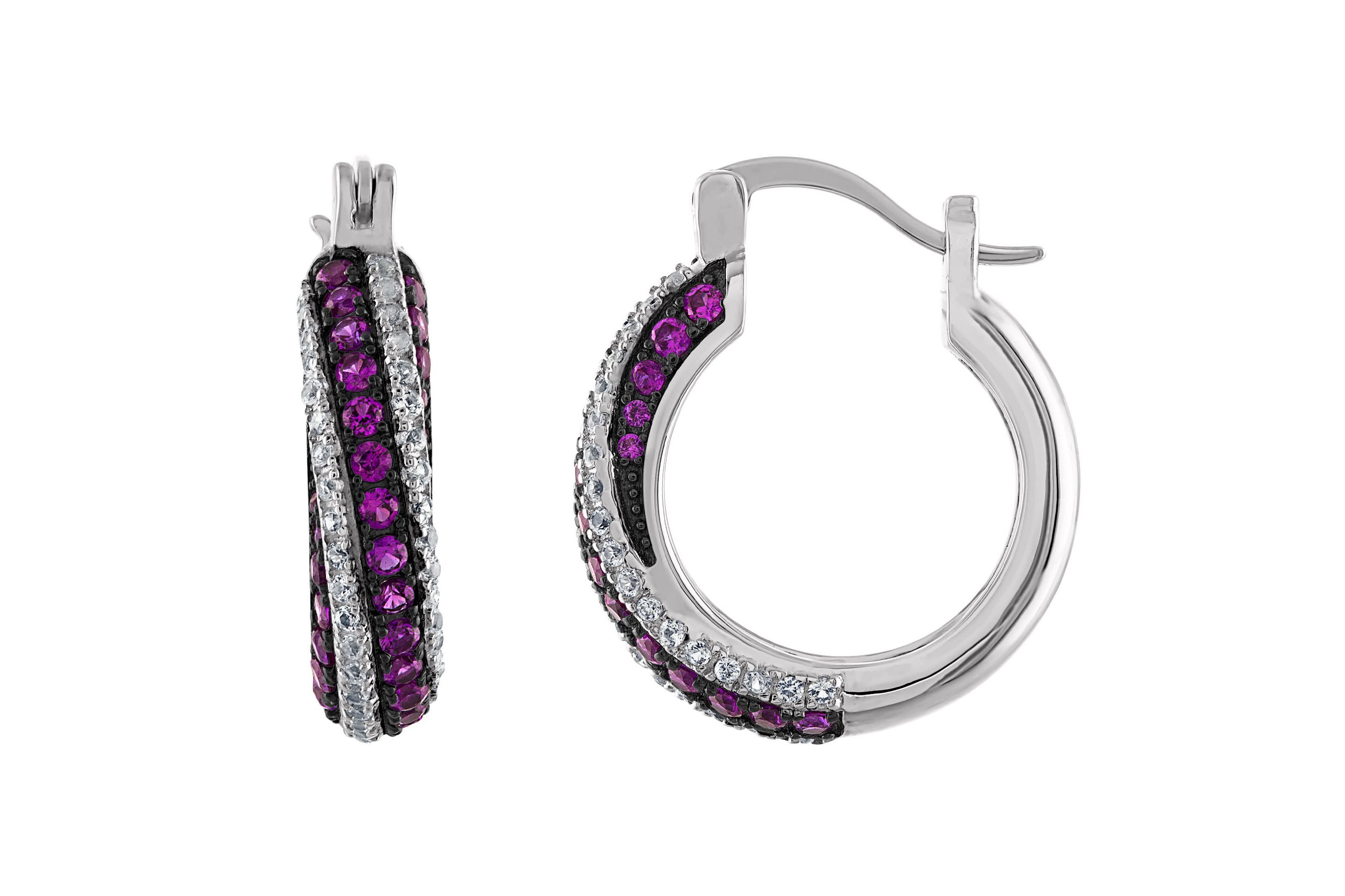 Lab Created Sterling Silver Created Ruby And Created White Sapphire Hoop Earrings