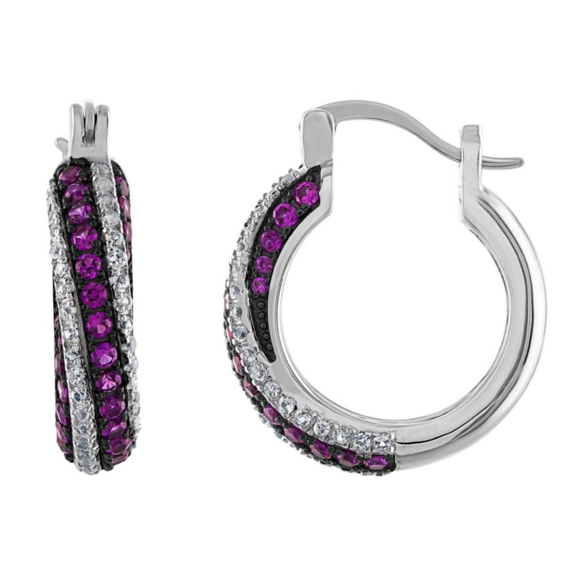Lab Created Sterling Silver Created Ruby And Created White Sapphire Hoop Earrings