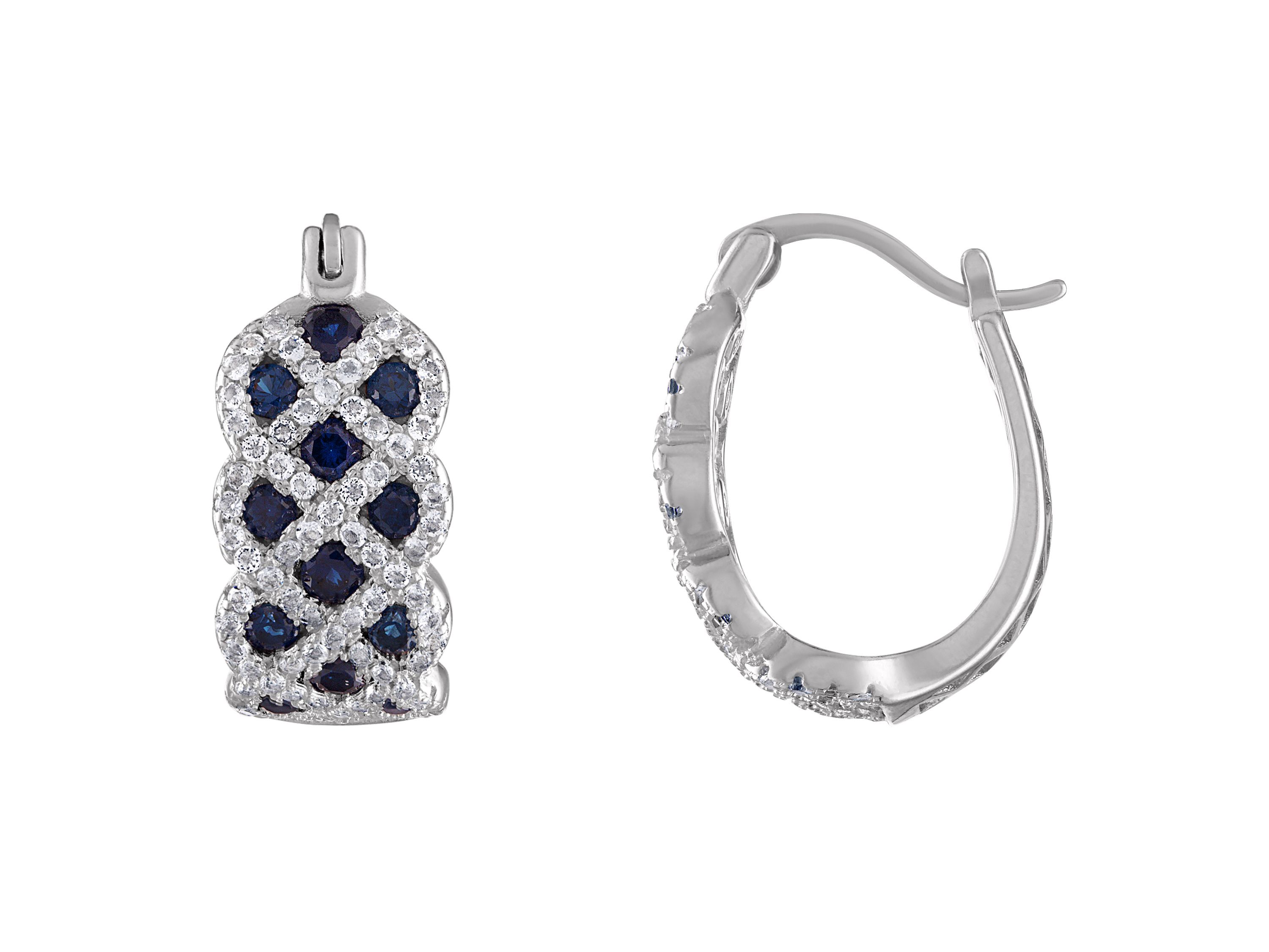 Lab Created Sterling Silver Created Blue And White Sapphire Huggie