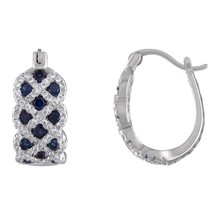 Lab Created Sterling Silver Created Blue And White Sapphire Huggie
