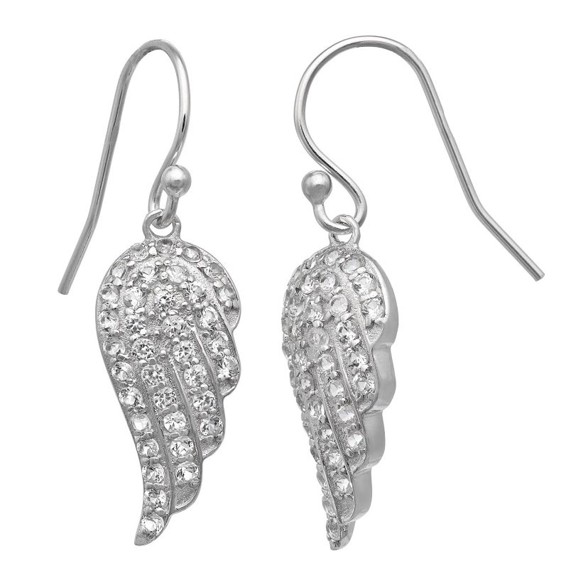 Lab Created Sterling Silver Created White Sapphire Angel Wings Earring