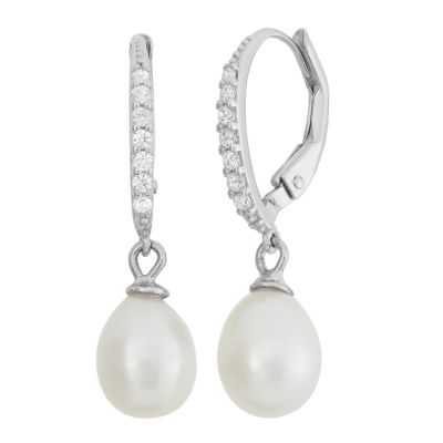 Jordan Blue NYC Sterling Silver Freshwater Pearl And Created White Sapphire Leverback