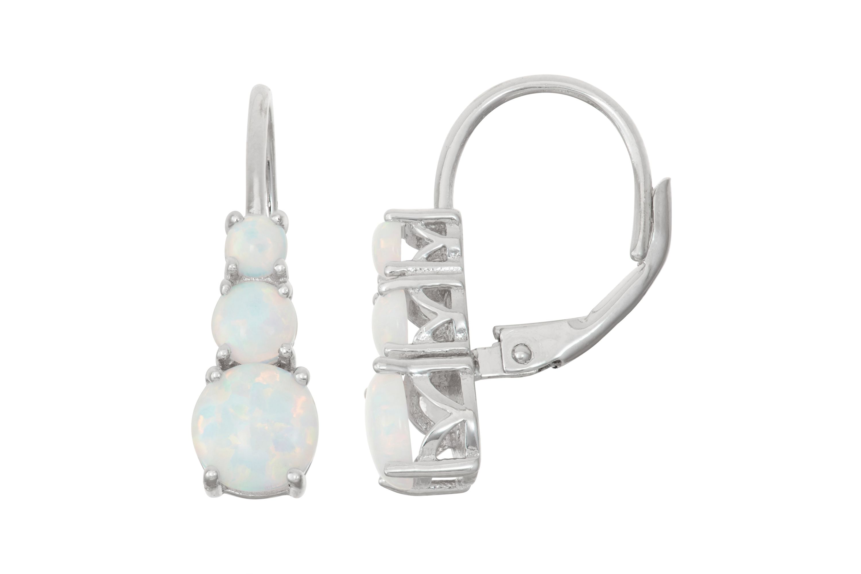Lab Created Sterling Silver Created Opal Round Leverback Earring