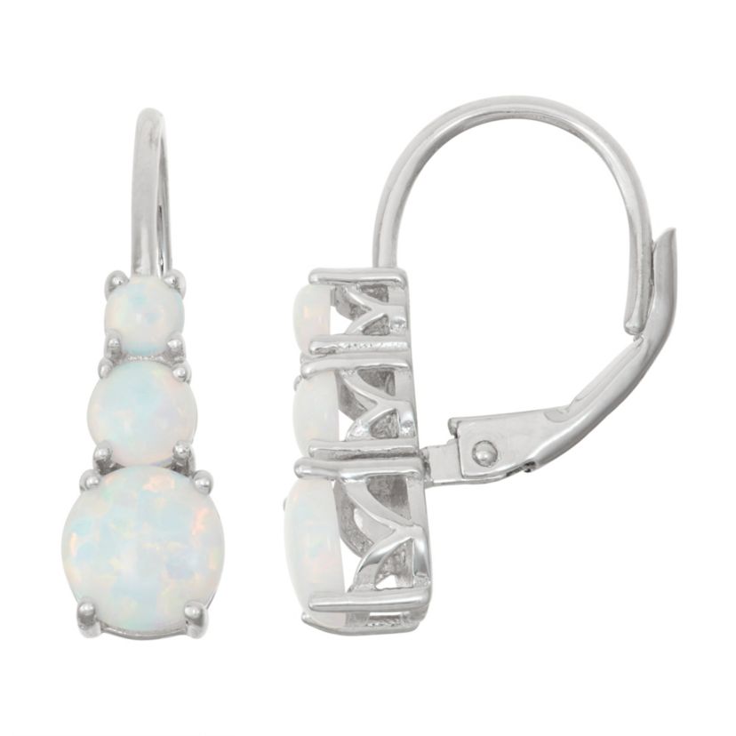 Lab Created Sterling Silver Created Opal Round Leverback Earring