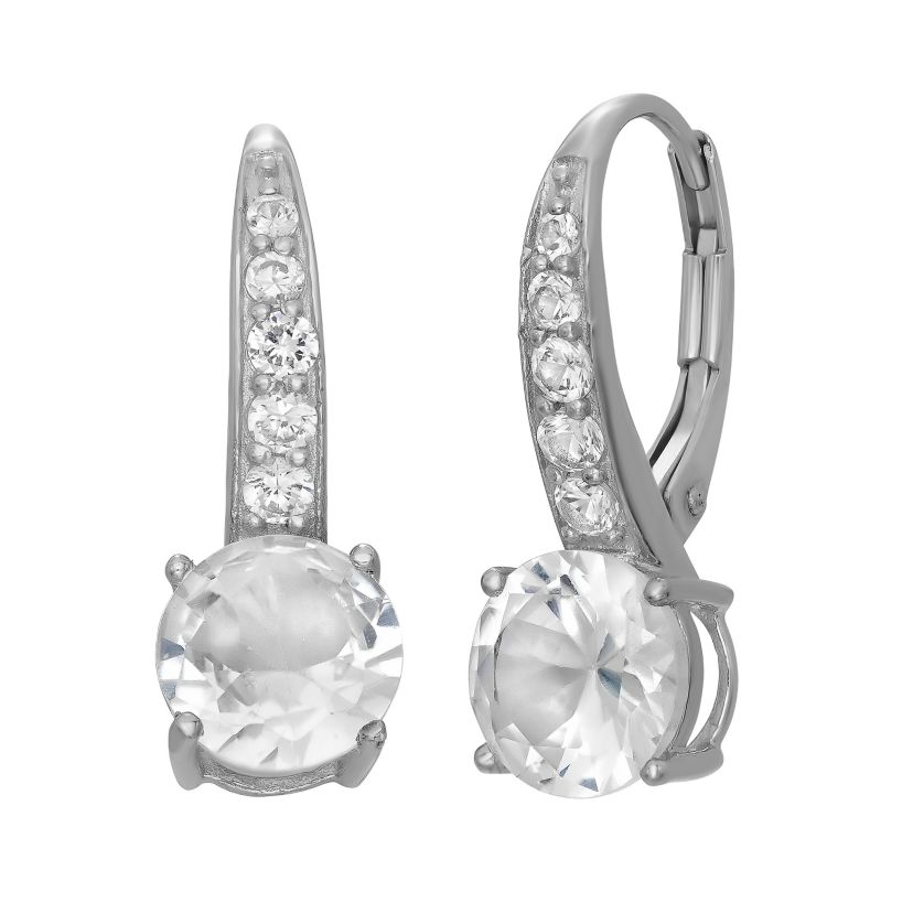 Lab Created Sterling Silver Created White Sapphire Dangle Leverback Earring