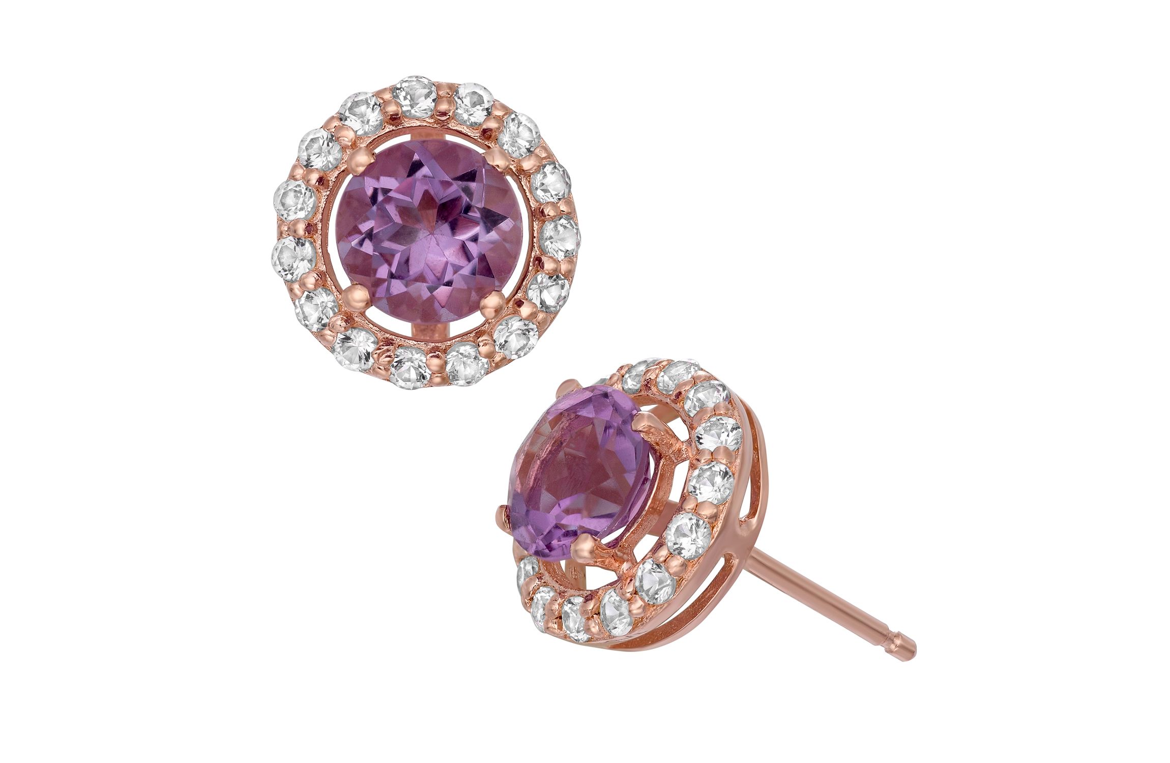 Sterling Silver Amethyst Halo Stud Earring