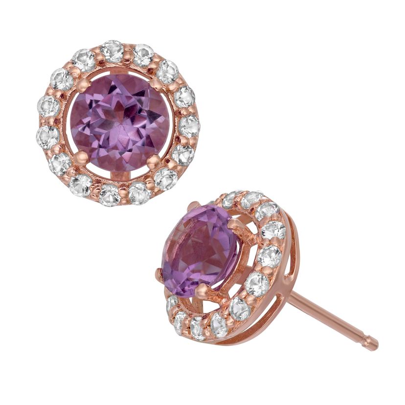 Sterling Silver Amethyst Halo Stud Earring