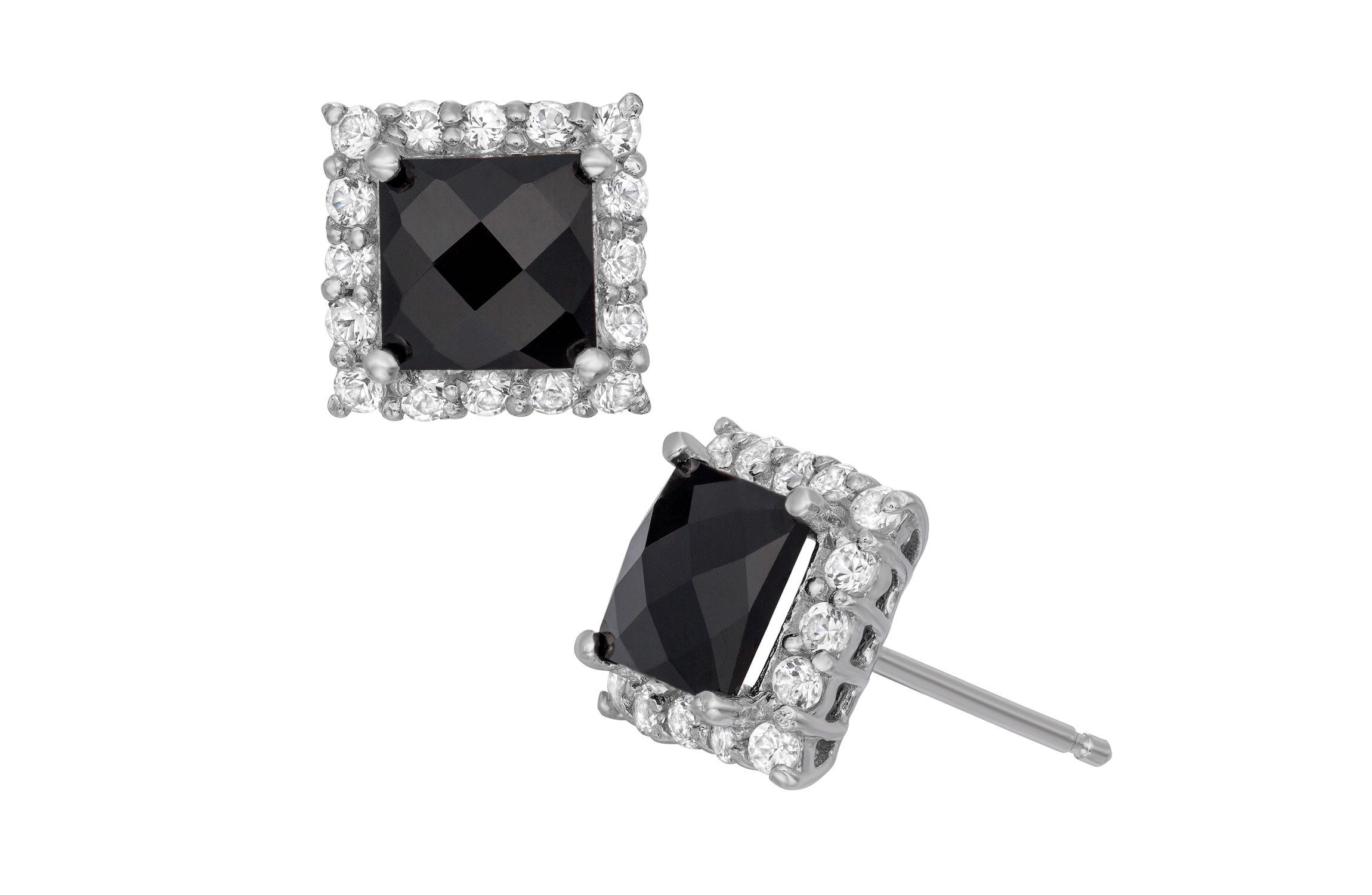 Sterling Silver Black Onyx And White Sapphire Oct Stud Earrings