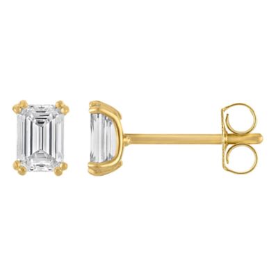 Jordan Blue NYC Lab Created 14K Gold-Plated Sterling Silver 1 Cttw Emerald 8-Prong Lab-Grown Diamond Studs
