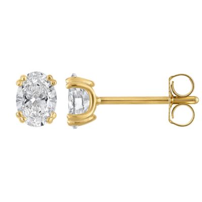 Jordan Blue NYC Lab Created 14K Gold-Plated Sterling Silver 1 Cttw Oval 8-Prong Lab-Grown Diamond Studs
