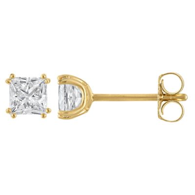 Jordan Blue NYC Lab Created 14K Gold-Plated Sterling Silver 1 Cttw Princess Cut 8-Prong Lab-Grown Diamond Studs
