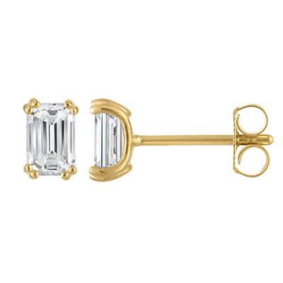 Jordan Blue NYC Lab Created 14K Gold-Plated Sterling Silver 1.5 Cttw Emerarld 8-Prong Lab-Grown Diamond Studs