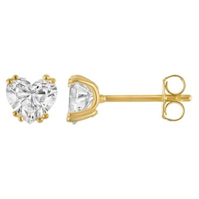 Jordan Blue NYC Lab Created 14K Gold-Plated Sterling Silver 1.5 Cttw Heart 8-Prong Lab-Grown Diamond Studs