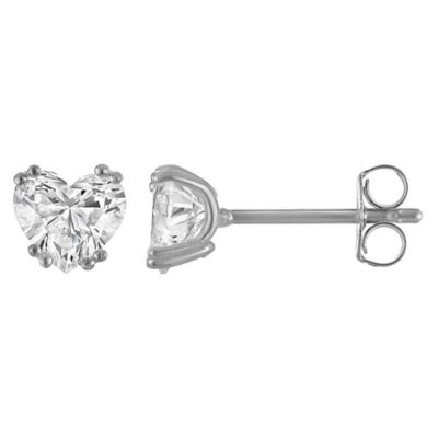 Jordan Blue NYC Lab Created Sterling Silver 1.5 Cttw Heart 8-Prong Lab-Grown Diamond Studs