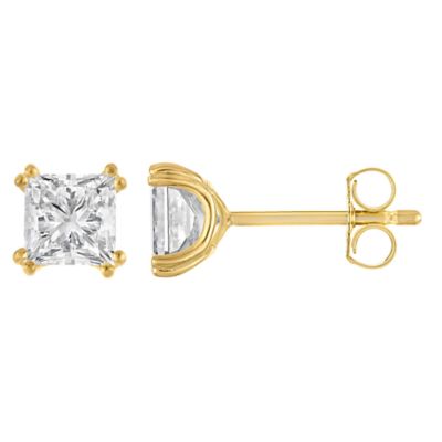 Jordan Blue NYC Lab Created 14K Gold-Plated Sterling Silver 2 Cttw Princess-Cut Lab-Grown Diamond Earrings