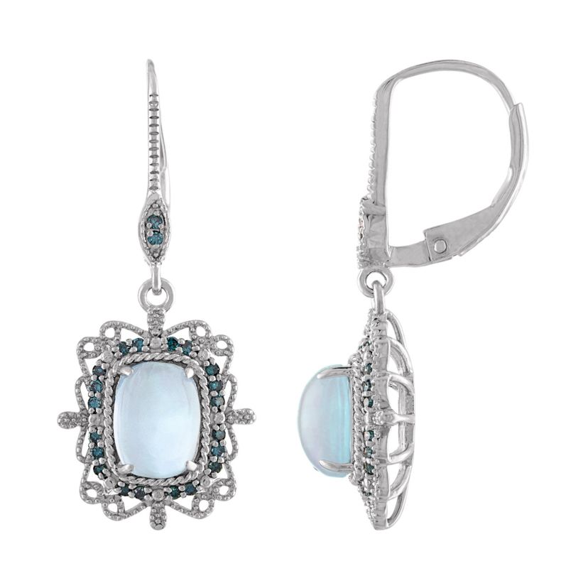 Sterling Silver Opal And Blue Diamond Leverback
