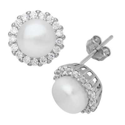 Jordan Blue NYC Sterling Silver Fresh Water Pearl And White Cz Stud Earring
