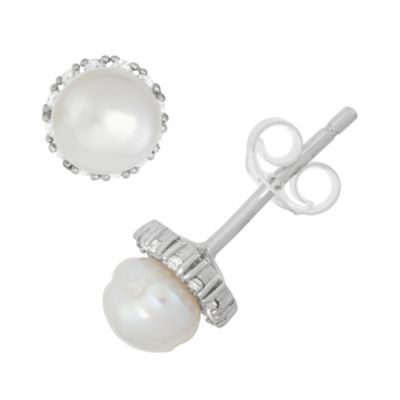 Jordan Blue NYC Sterling Silver Freshwater Pearl And Cz Earrings