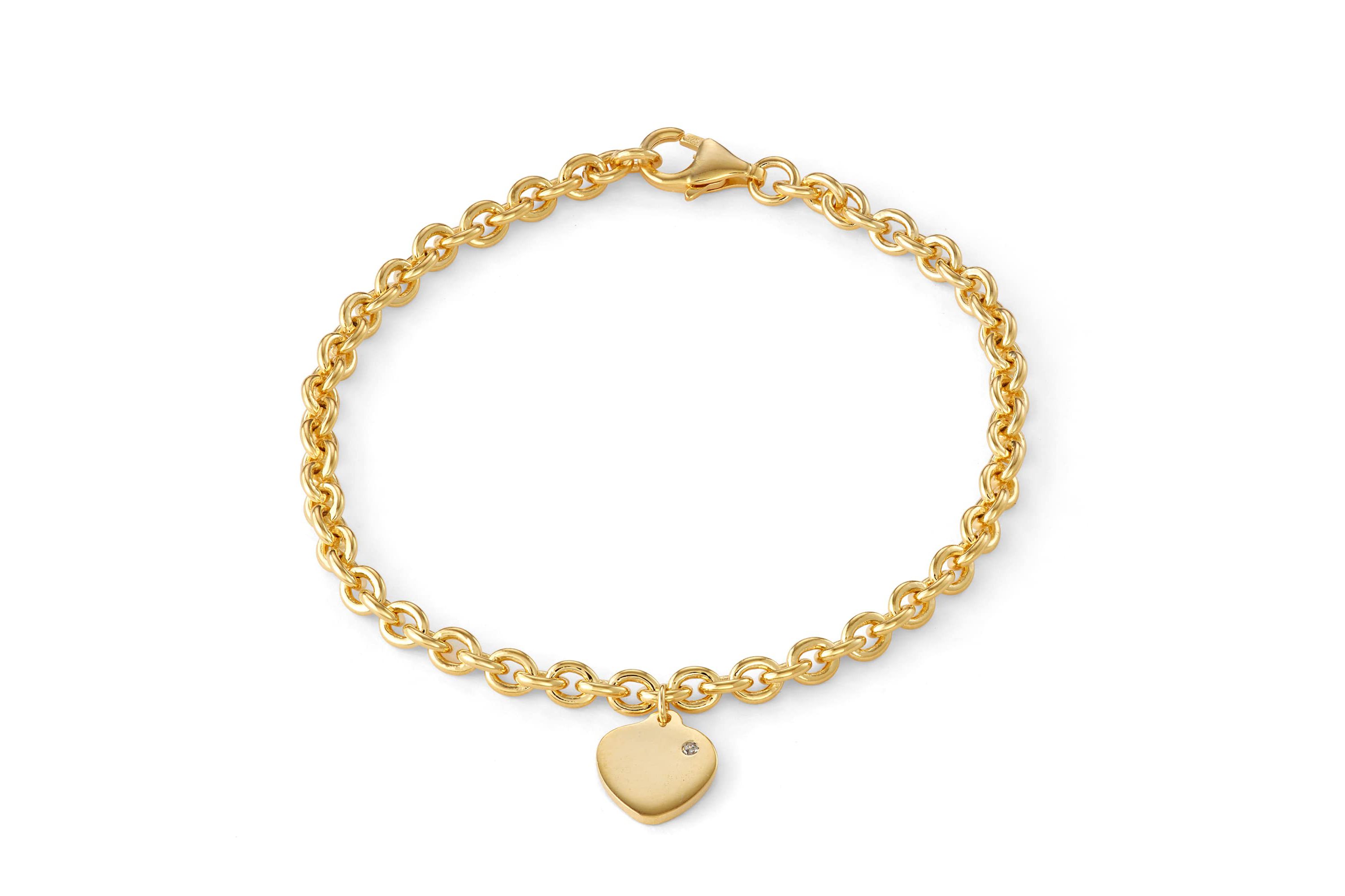 Sterling Silver Diamond Heart Dangle Bracelet