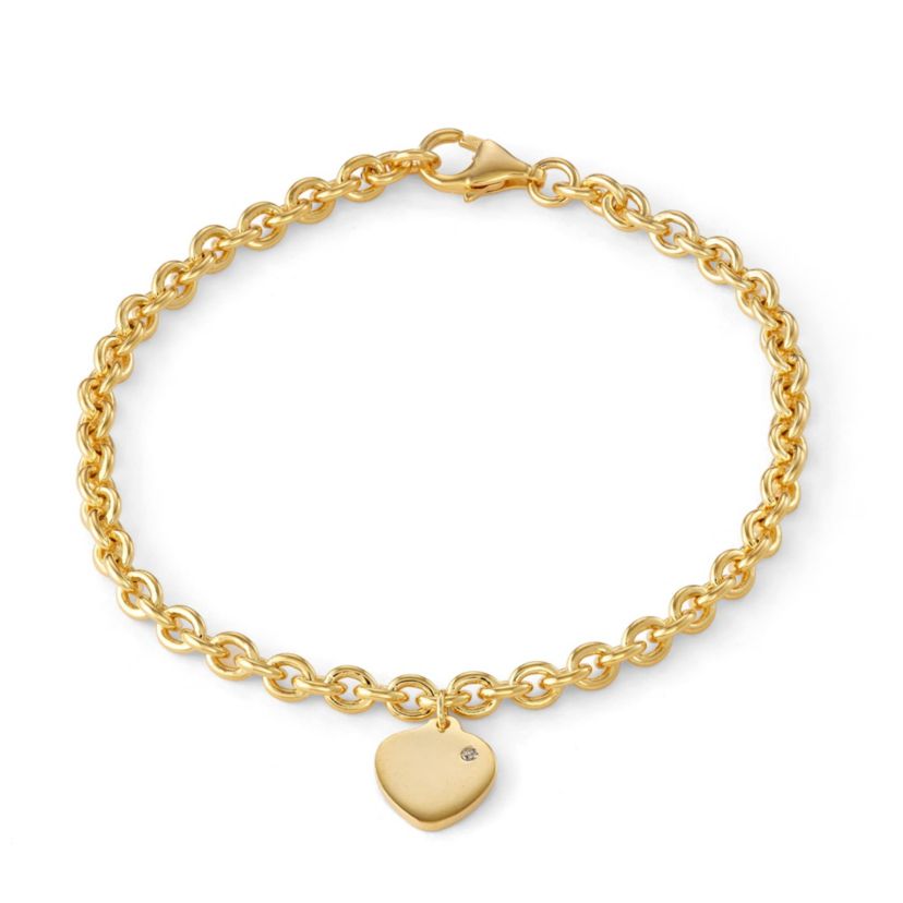 Sterling Silver Diamond Heart Dangle Bracelet
