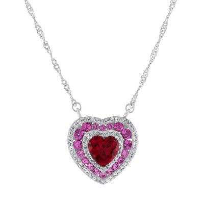 Jordan Blue NYC Lab Created Sterling Silver Created Ruby Created Pink Sapphire Created White Sapphire Heart Pendant