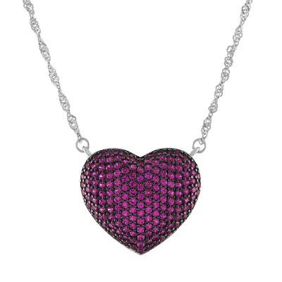 Jordan Blue NYC Lab Created Sterling Silver Created Ruby Pave Heart Pendant