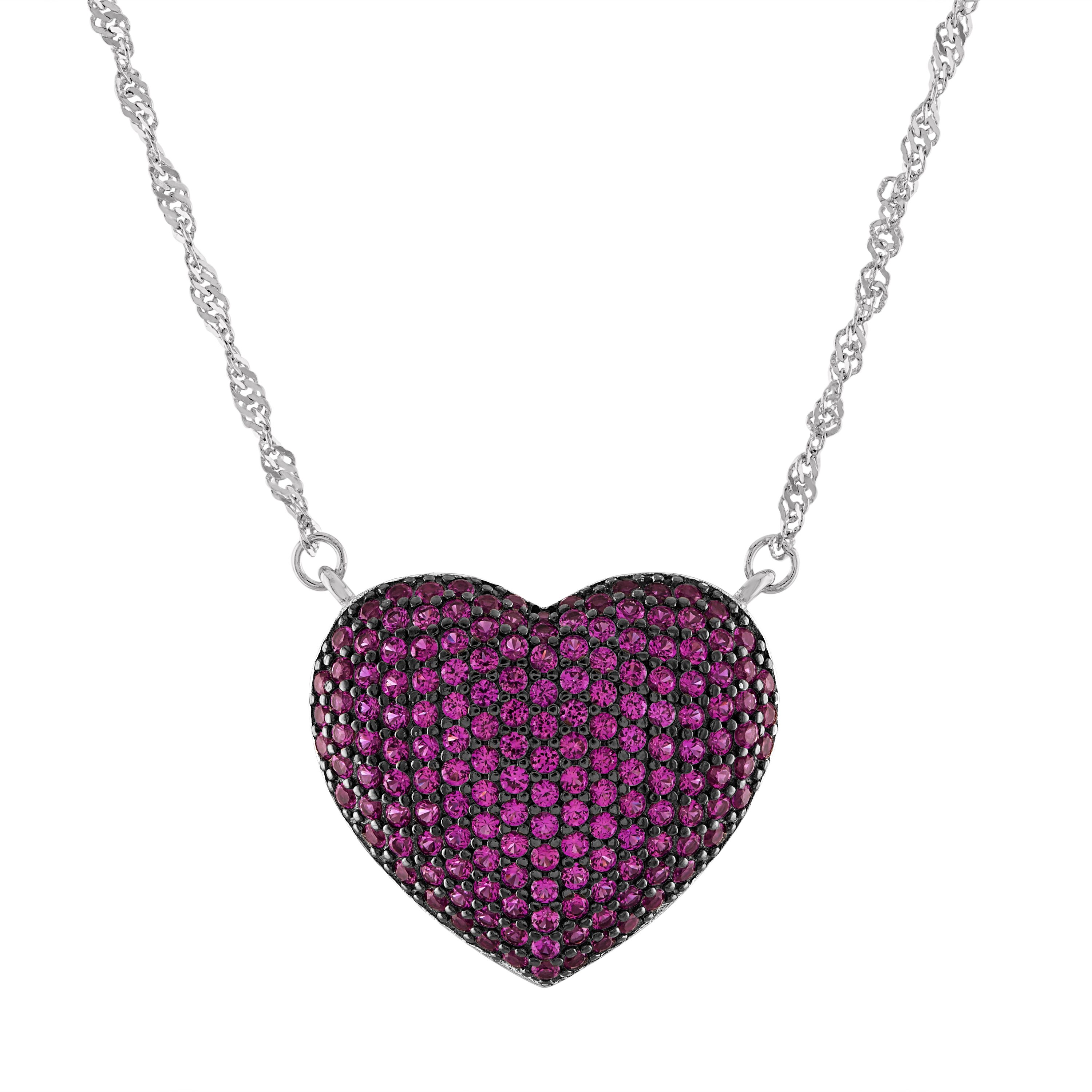 Lab Created Sterling Silver Created Ruby Pave Heart Pendant
