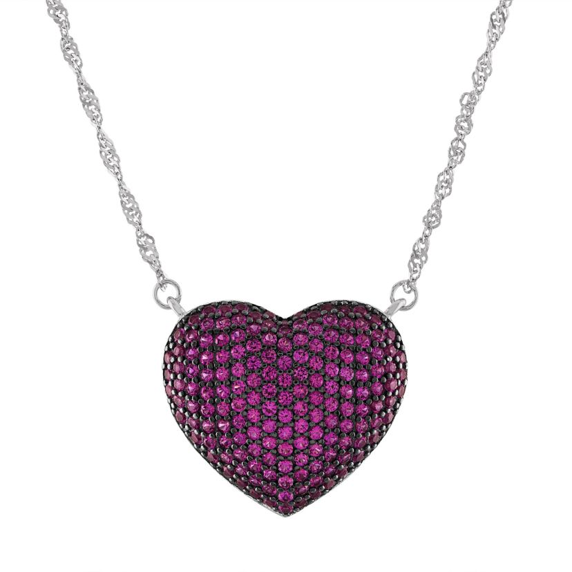 Lab Created Sterling Silver Created Ruby Pave Heart Pendant