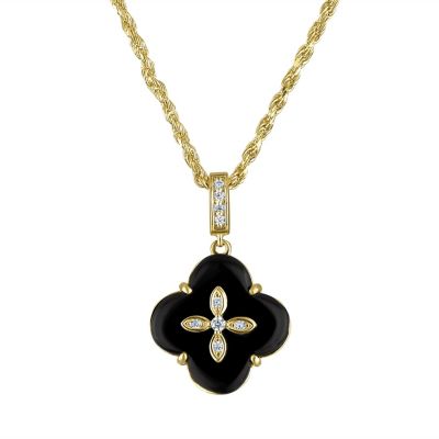 Jordan Blue NYC Sterling Silver Black Onyx And White Cz Clover Necklace