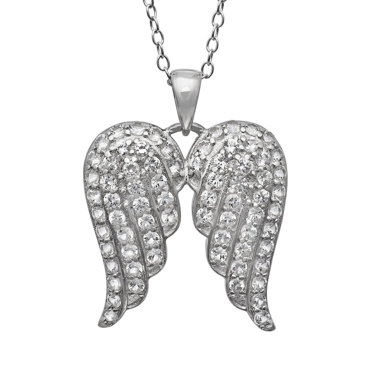 Lab Created Sterling Silver Created White Sapphire Wings Pendant