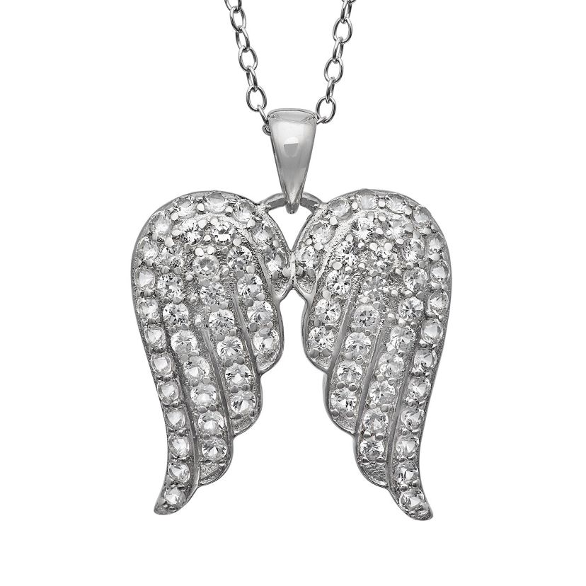 Lab Created Sterling Silver Created White Sapphire Wings Pendant