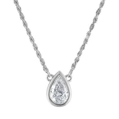 Jordan Blue NYC Lab Created Sterling Silver 1Ct Pear Lab-Diamond Bezel Pendant