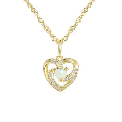 Jordan Blue NYC Lab Created Sterling Silver Created White Opal And White Cz Heart Pendant W/Chain, Yellow