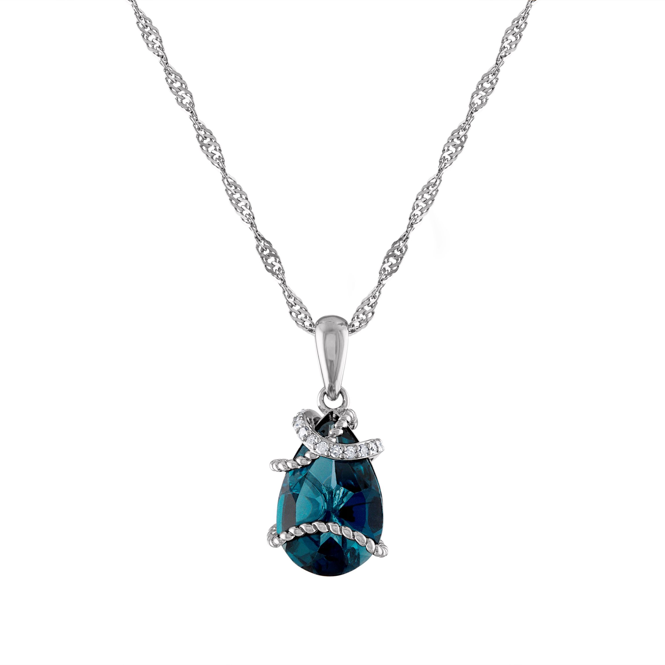 Sterling Silver London Blue Topaz And Diamond Pendant