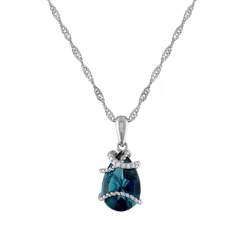 Sterling Silver London Blue Topaz And Diamond Pendant