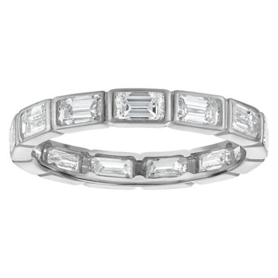 Jordan Blue NYC Lab Created Sterling Silver Emerald Cut 2.5Ct Lab Grown Diamond Bezel Eternity Band
