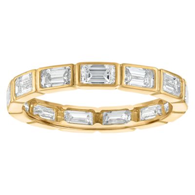 Jordan Blue NYC Lab Created Sterling Silver Emerald Cut 2.5Ct Lab Grown Diamond Bezel Eternity Band